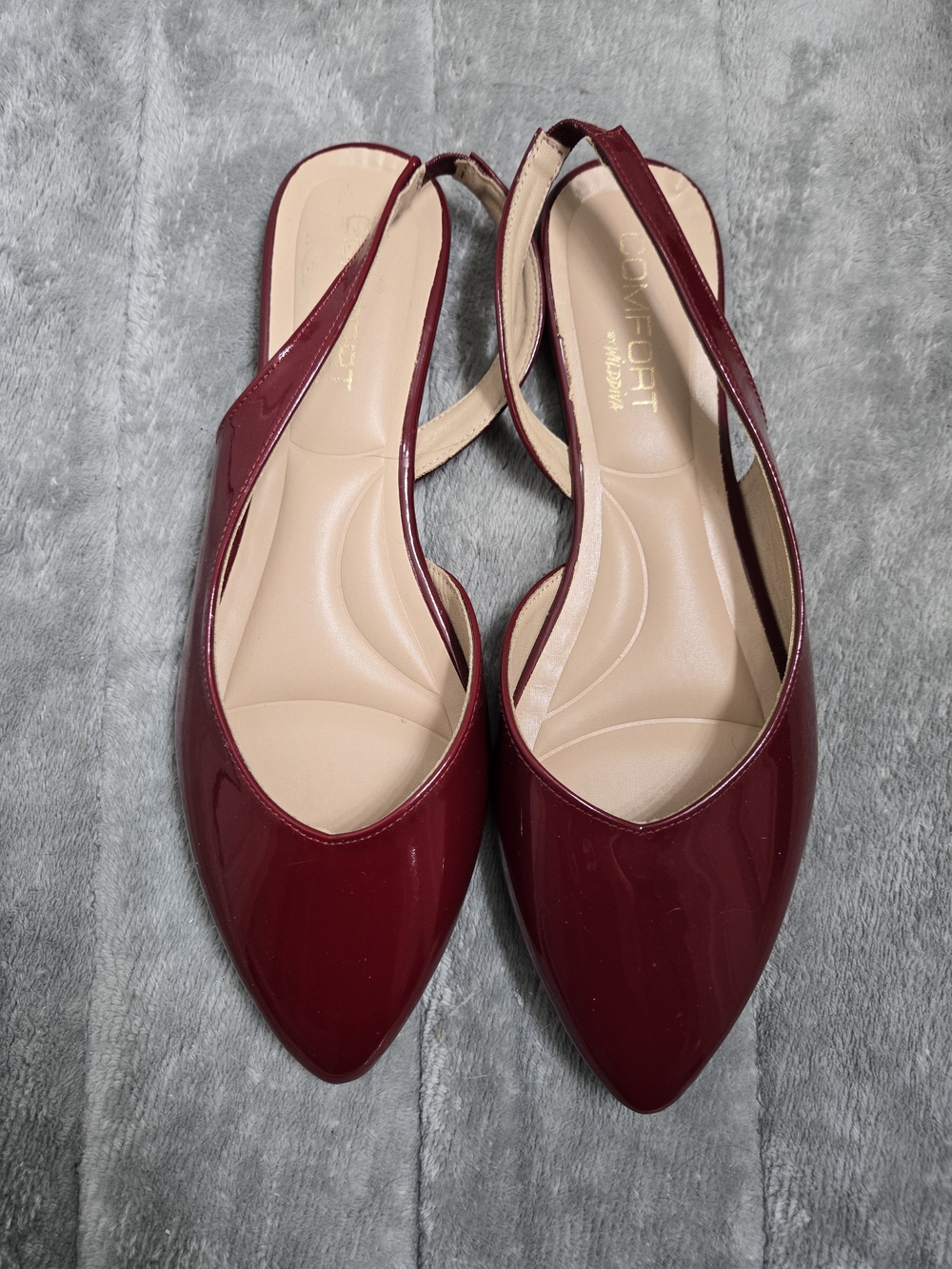 Wild Diva Burgundy Patent Slingback Pointed Flats